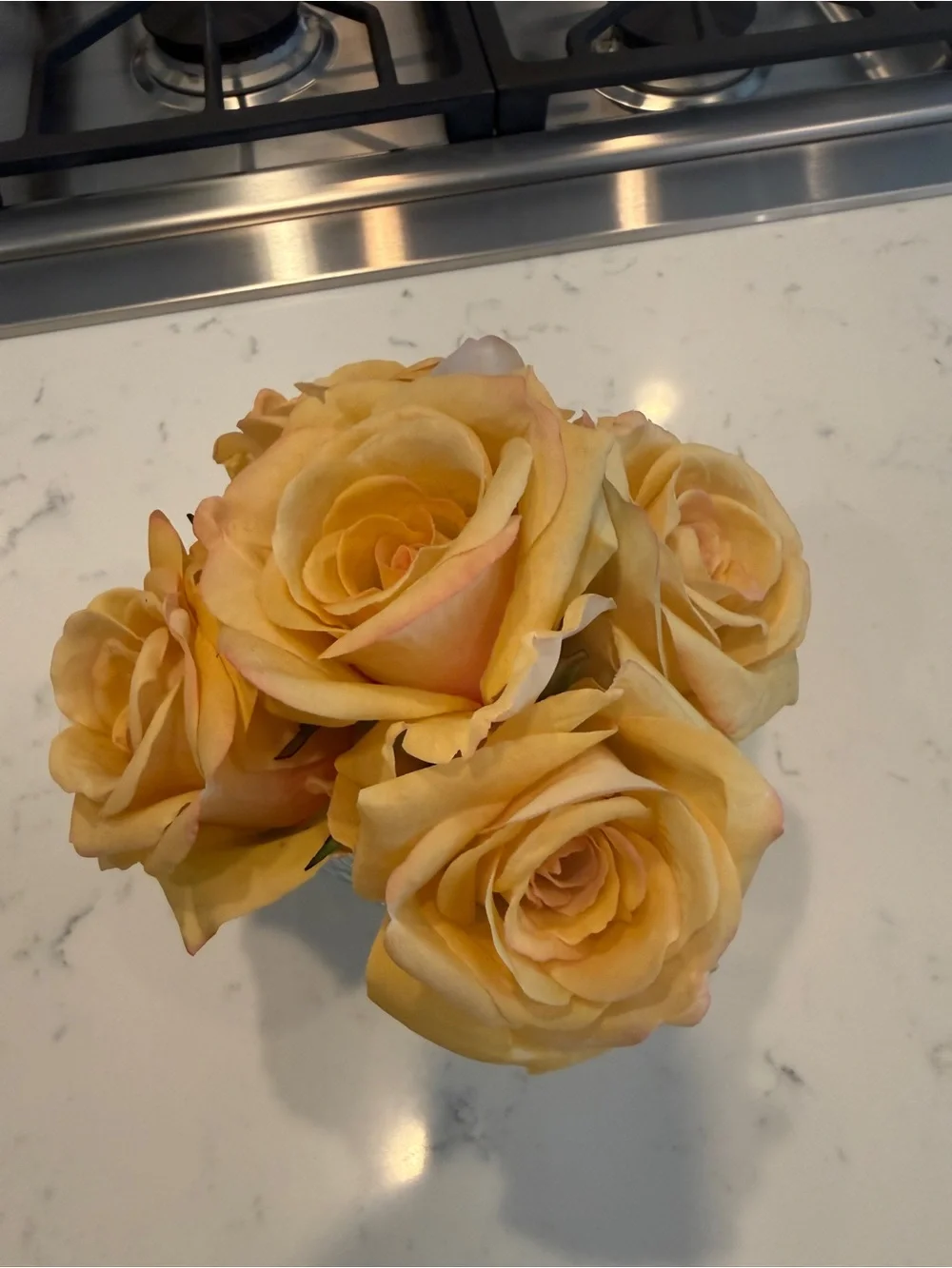 Ella Lux Real Touch Yellow Rose Floral Arrangement Glass Cube Vase Faux Flowers